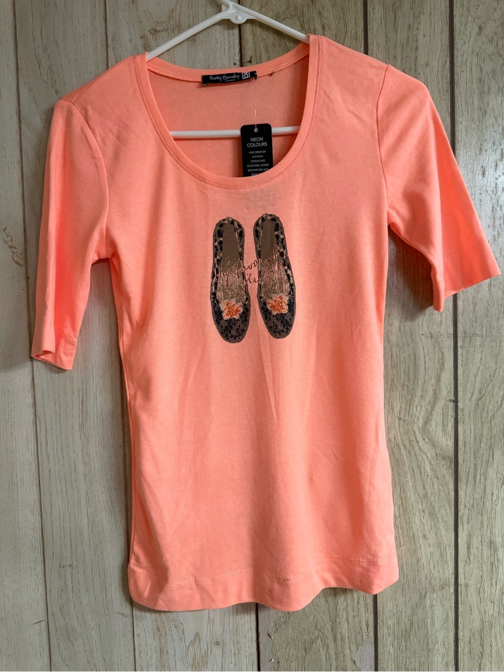 Neon Coral Tee with Ballet Flat Graphic